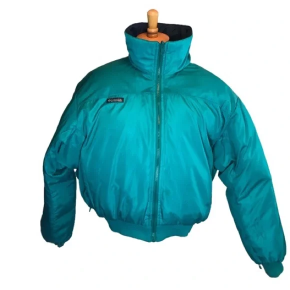 Vintage 90’s Columbia Down Puffer Coat Reversible Blue/Green Size Large Unisex - Picture 5 of 14